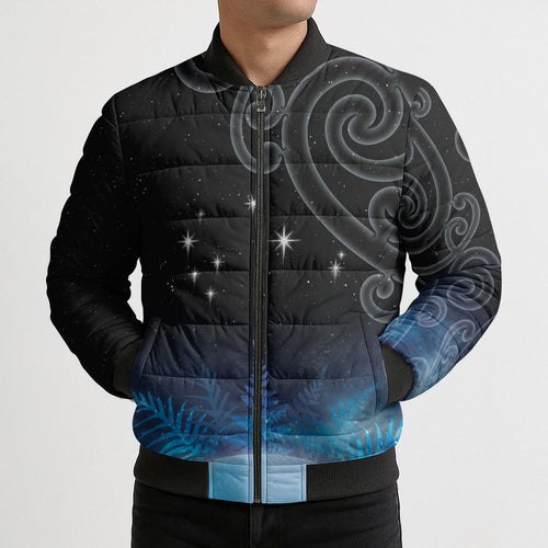 New Zealand Matariki Bomber Puffer Jacket Pleiades Star Cluster Blue Galaxy