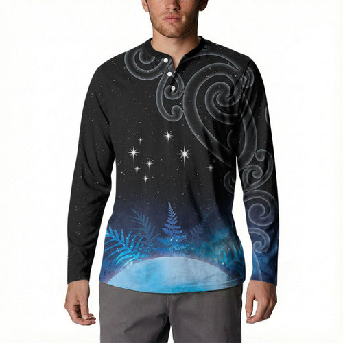 New Zealand Matariki Button Sweatshirt Pleiades Star Cluster Blue Galaxy