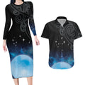 New Zealand Matariki Couples Matching Long Sleeve Bodycon Dress and Hawaiian Shirt Pleiades Star Cluster Blue Galaxy