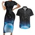 New Zealand Matariki Couples Matching Short Sleeve Bodycon Dress and Hawaiian Shirt Pleiades Star Cluster Blue Galaxy