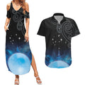 New Zealand Matariki Couples Matching Summer Maxi Dress and Hawaiian Shirt Pleiades Star Cluster Blue Galaxy