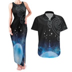 New Zealand Matariki Couples Matching Tank Maxi Dress and Hawaiian Shirt Pleiades Star Cluster Blue Galaxy