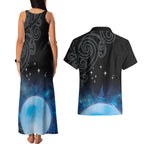 New Zealand Matariki Couples Matching Tank Maxi Dress and Hawaiian Shirt Pleiades Star Cluster Blue Galaxy