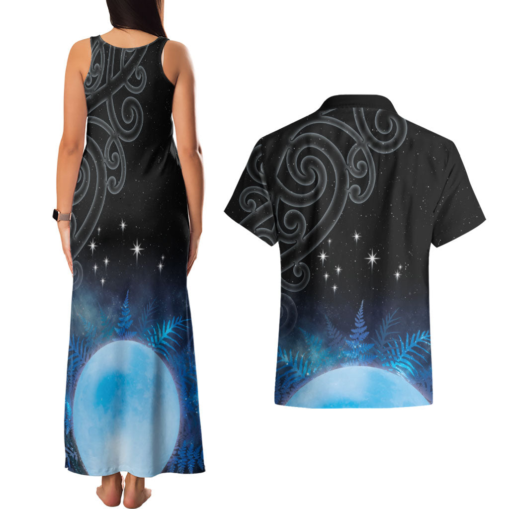 New Zealand Matariki Couples Matching Tank Maxi Dress and Hawaiian Shirt Pleiades Star Cluster Blue Galaxy
