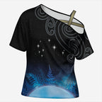 New Zealand Matariki Cross Shoulder Shirt Pleiades Star Cluster Blue Galaxy