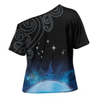 New Zealand Matariki Cross Shoulder Shirt Pleiades Star Cluster Blue Galaxy