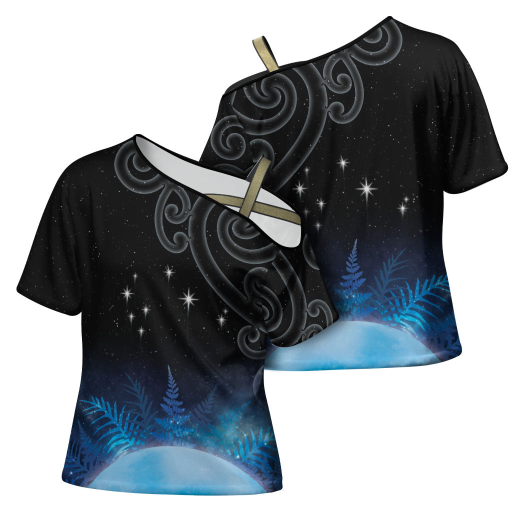 New Zealand Matariki Cross Shoulder Shirt Pleiades Star Cluster Blue Galaxy