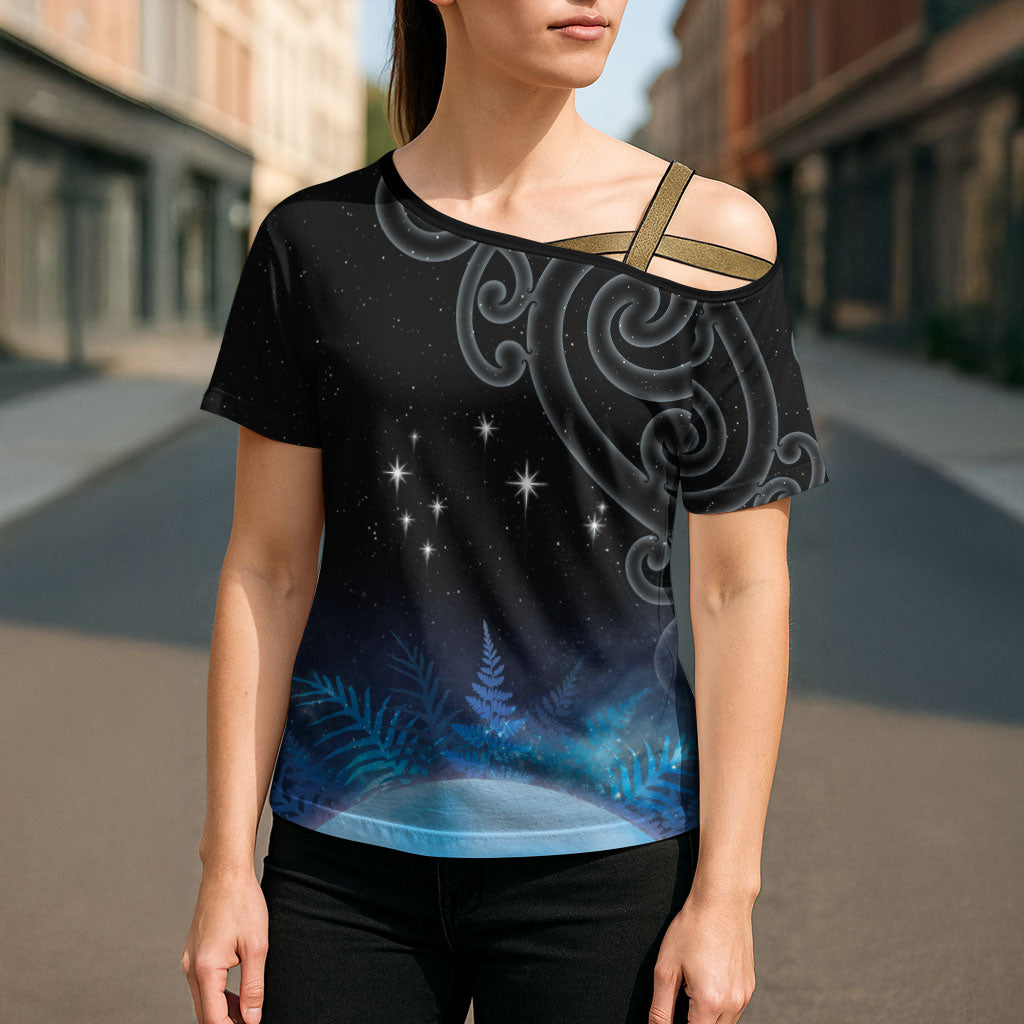 New Zealand Matariki Cross Shoulder Shirt Pleiades Star Cluster Blue Galaxy