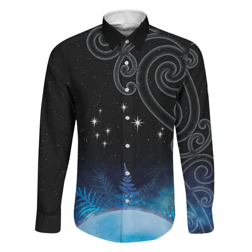 New Zealand Matariki Family Matching Off The Shoulder Long Sleeve Dress and Hawaiian Shirt Pleiades Star Cluster Blue Galaxy