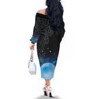 New Zealand Matariki Family Matching Off The Shoulder Long Sleeve Dress and Hawaiian Shirt Pleiades Star Cluster Blue Galaxy