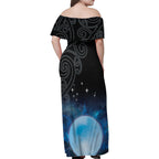 New Zealand Matariki Family Matching Off Shoulder Maxi Dress and Hawaiian Shirt Pleiades Star Cluster Blue Galaxy