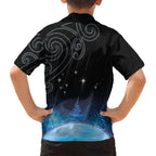 New Zealand Matariki Family Matching Off Shoulder Short Dress and Hawaiian Shirt Pleiades Star Cluster Blue Galaxy