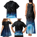 New Zealand Matariki Family Matching Tank Maxi Dress and Hawaiian Shirt Pleiades Star Cluster Blue Galaxy