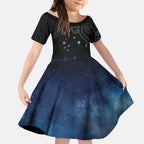 New Zealand Matariki Kid Short Sleeve Dress Pleiades Star Cluster Blue Galaxy