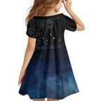 New Zealand Matariki Kid Short Sleeve Dress Pleiades Star Cluster Blue Galaxy