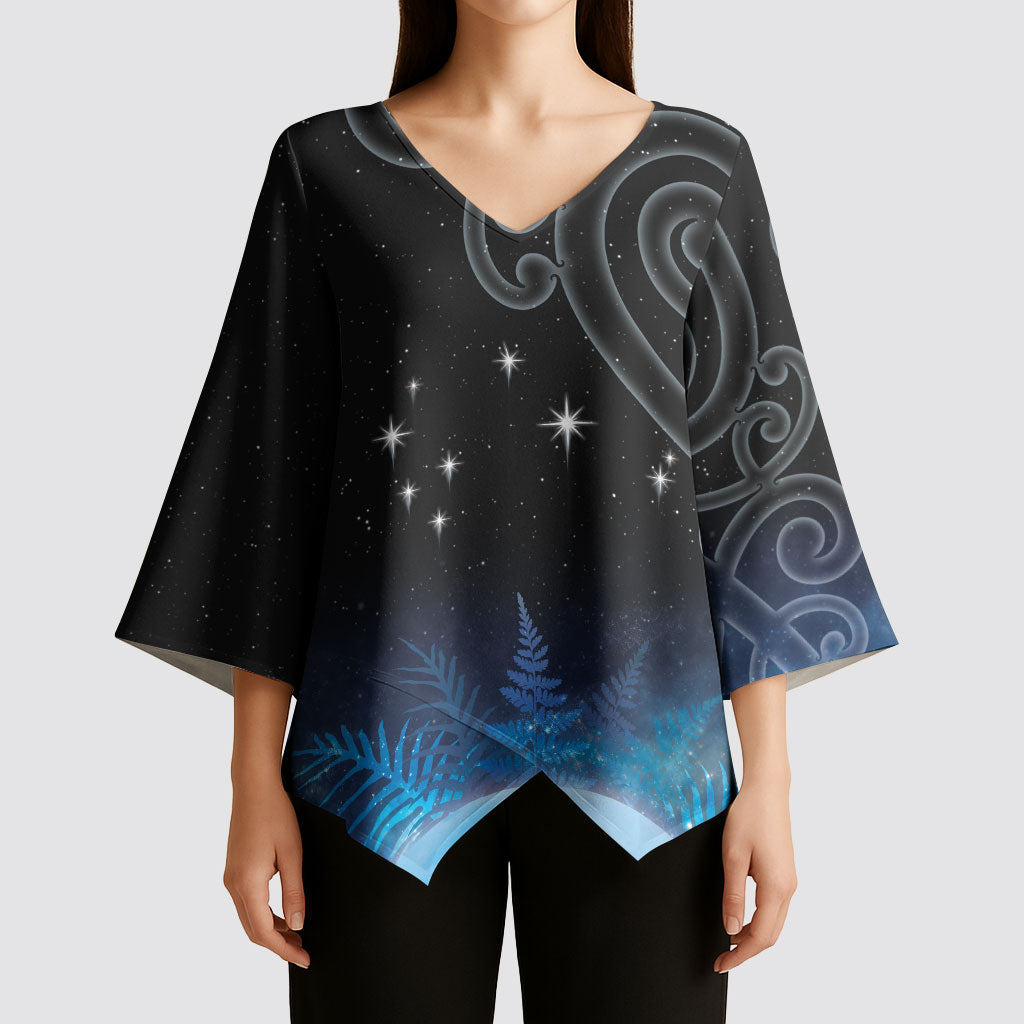 New Zealand Matariki Kimono Sleeve Blouse Pleiades Star Cluster Blue Galaxy