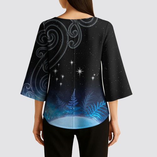 New Zealand Matariki Kimono Sleeve Blouse Pleiades Star Cluster Blue Galaxy