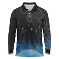 New Zealand Matariki Long Sleeve Polo Shirt Pleiades Star Cluster Blue Galaxy