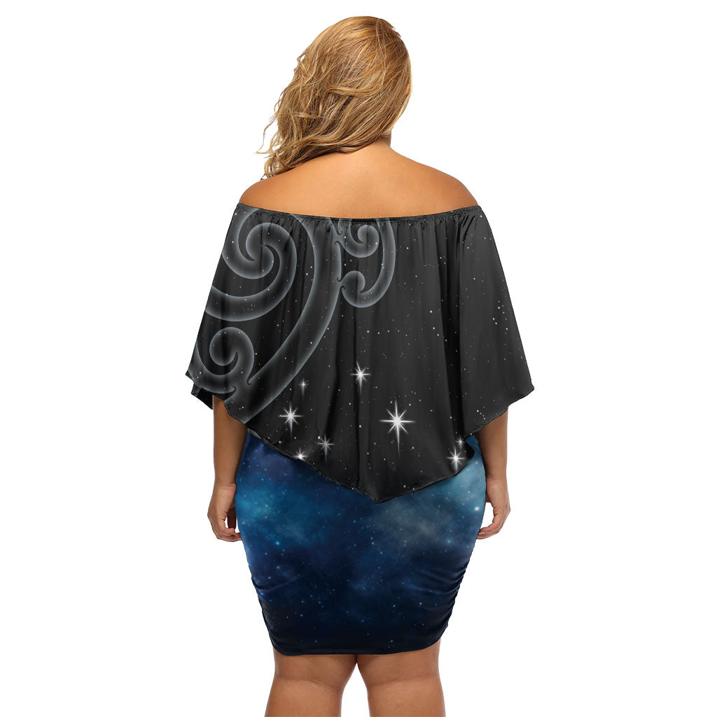New Zealand Matariki Off Shoulder Short Dress Pleiades Star Cluster Blue Galaxy