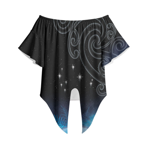 New Zealand Matariki Off Shoulder Wrap Waist Top Pleiades Star Cluster Blue Galaxy