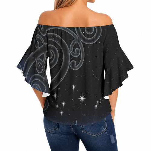New Zealand Matariki Off Shoulder Wrap Waist Top Pleiades Star Cluster Blue Galaxy