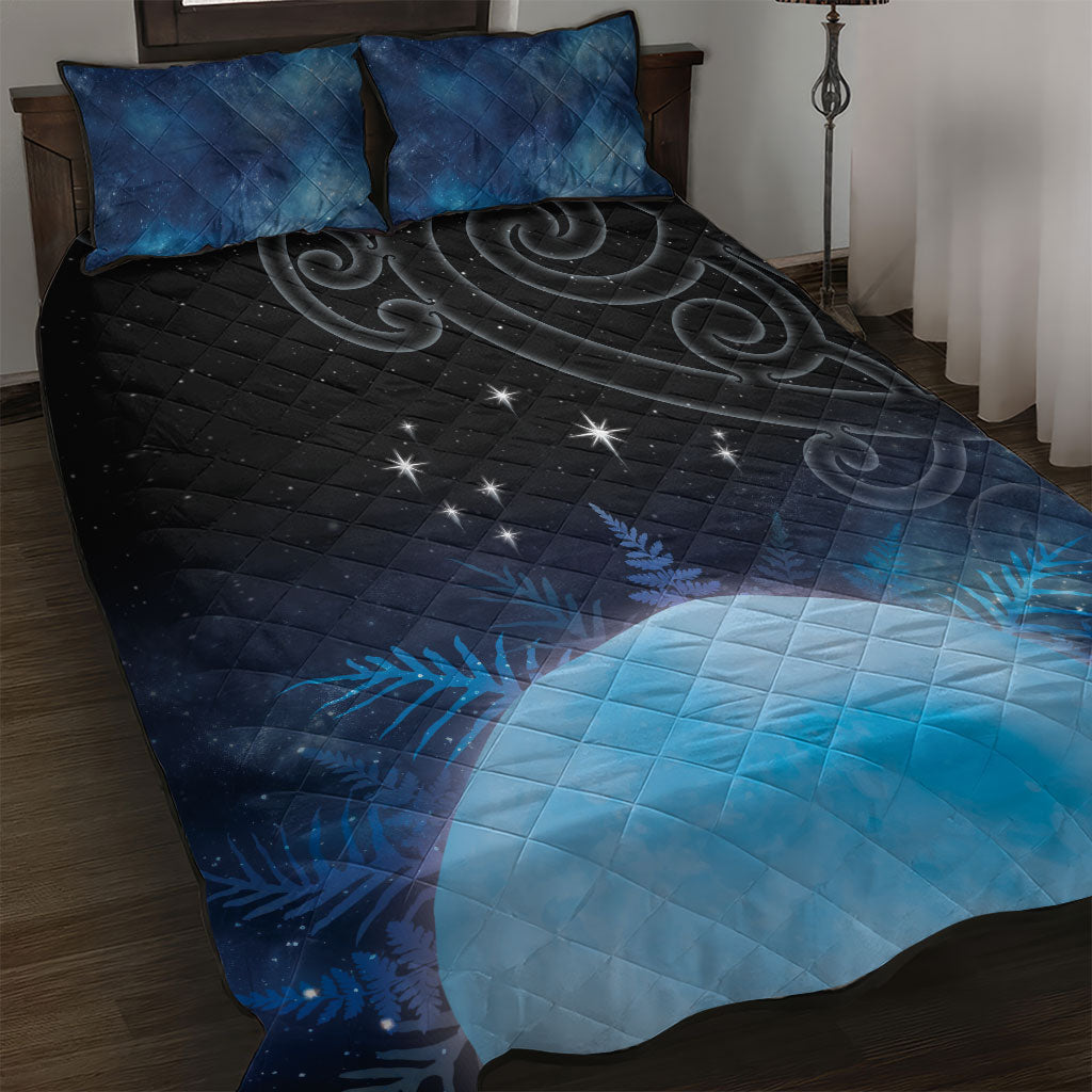 New Zealand Matariki Quilt Bed Set Pleiades Star Cluster Blue Galaxy