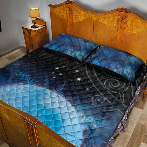 New Zealand Matariki Quilt Bed Set Pleiades Star Cluster Blue Galaxy