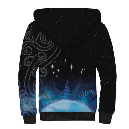 New Zealand Matariki Sherpa Hoodie Pleiades Star Cluster Blue Galaxy