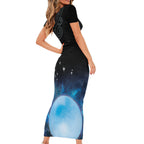 New Zealand Matariki Short Sleeve Bodycon Dress Pleiades Star Cluster Blue Galaxy