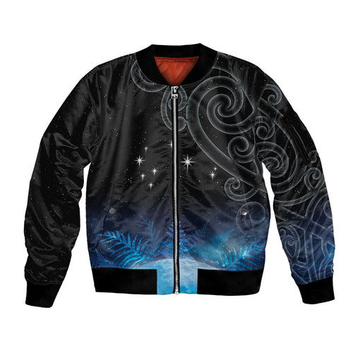 New Zealand Matariki Sleeve Zip Bomber Jacket Pleiades Star Cluster Blue Galaxy