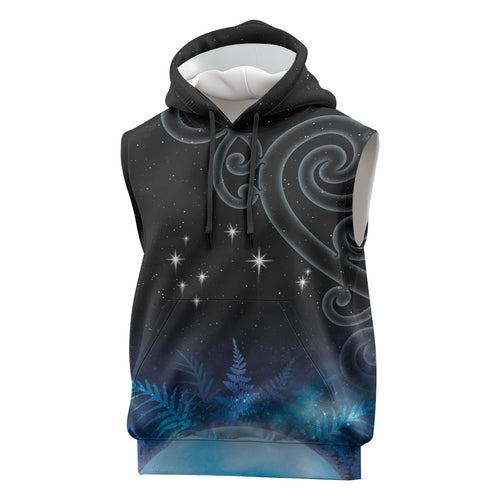 New Zealand Matariki Sleeveless Hoodie Pleiades Star Cluster Blue Galaxy