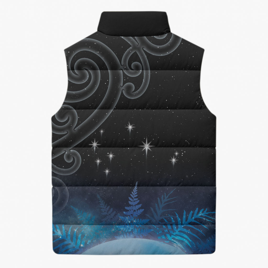 New Zealand Matariki Sleeveless Puffer Jacket Pleiades Star Cluster Blue Galaxy