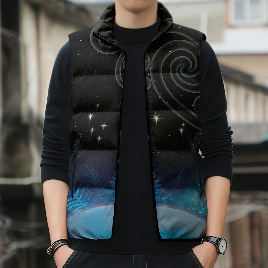 New Zealand Matariki Sleeveless Puffer Jacket Pleiades Star Cluster Blue Galaxy