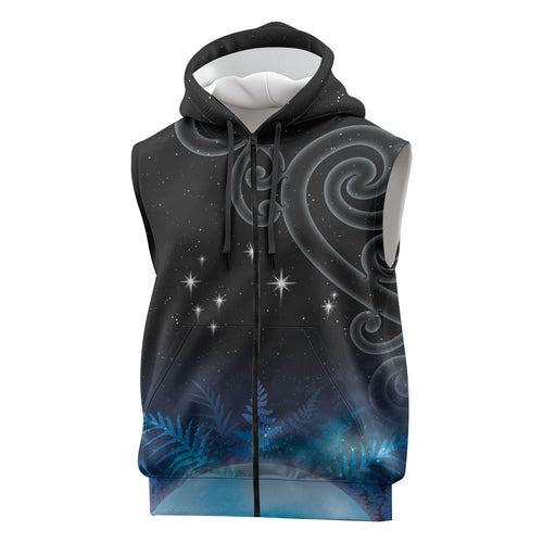 New Zealand Matariki Sleeveless Zip Hoodie Pleiades Star Cluster Blue Galaxy