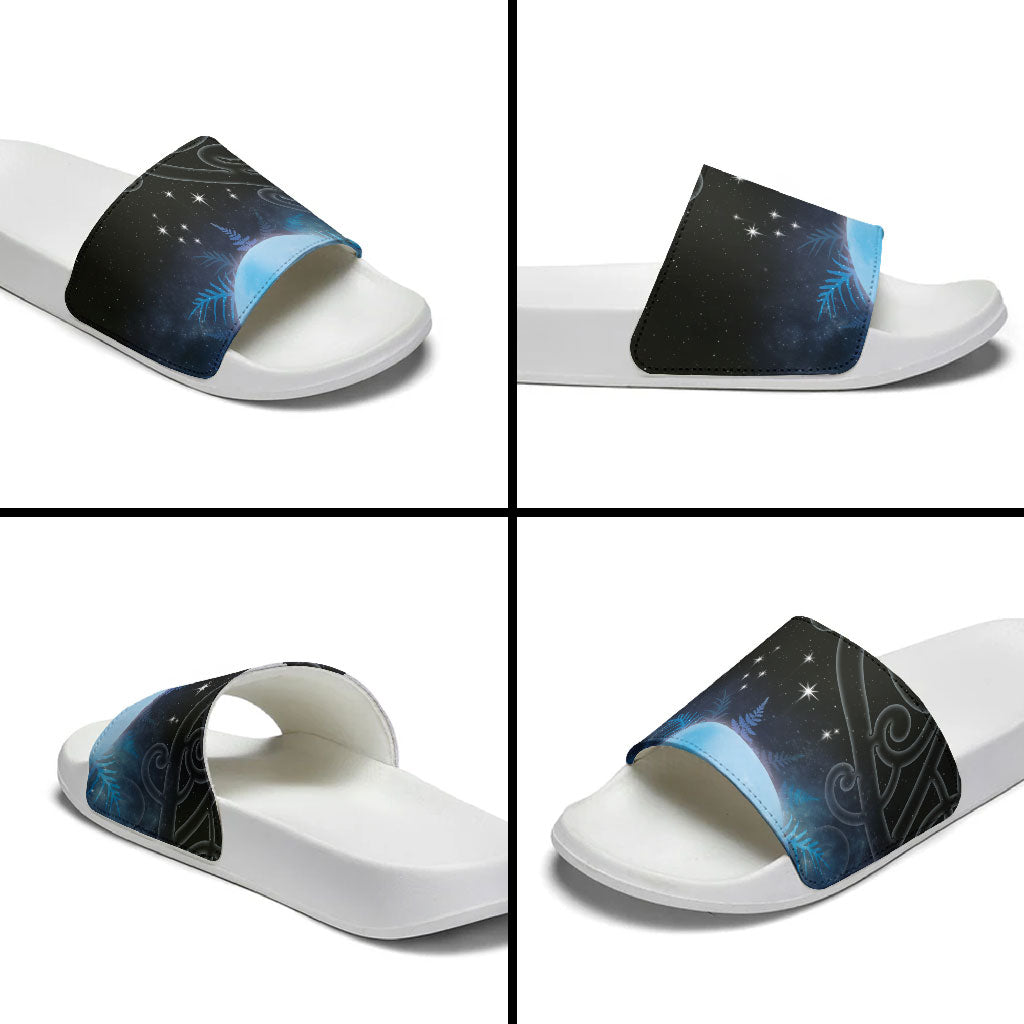 New Zealand Matariki Slide Sandals Pleiades Star Cluster Blue Galaxy