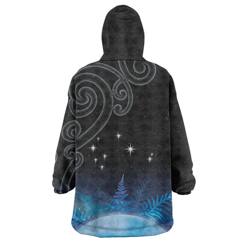 New Zealand Matariki Wearable Blanket Hoodie Pleiades Star Cluster Blue Galaxy