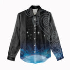 New Zealand Matariki Women Casual Shirt Pleiades Star Cluster Blue Galaxy