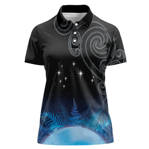 New Zealand Matariki Women Polo Shirt Pleiades Star Cluster Blue Galaxy