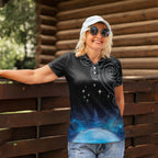 New Zealand Matariki Women Polo Shirt Pleiades Star Cluster Blue Galaxy