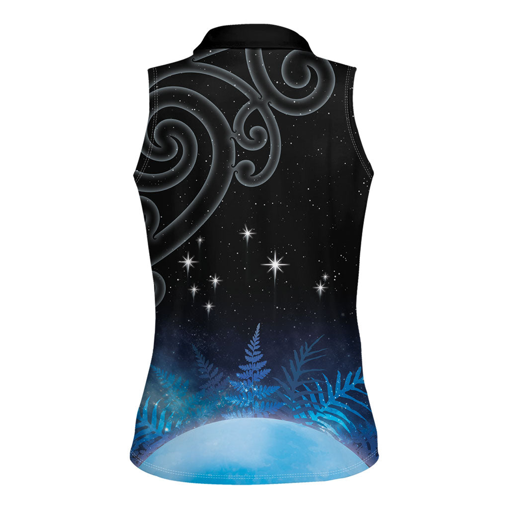 New Zealand Matariki Women Sleeveless Polo Shirt Pleiades Star Cluster Blue Galaxy