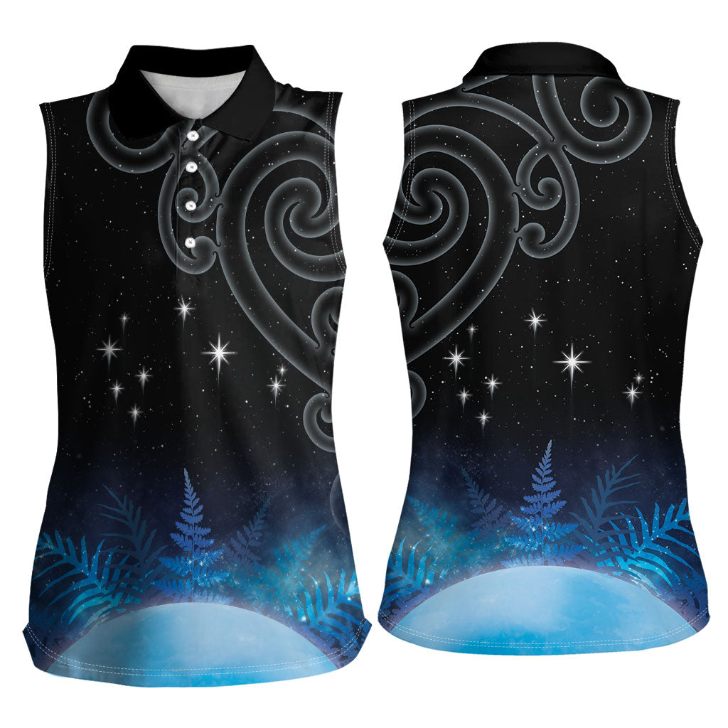 New Zealand Matariki Women Sleeveless Polo Shirt Pleiades Star Cluster Blue Galaxy