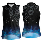 New Zealand Matariki Women Sleeveless Polo Shirt Pleiades Star Cluster Blue Galaxy