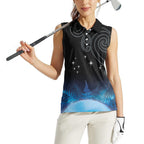 New Zealand Matariki Women Sleeveless Polo Shirt Pleiades Star Cluster Blue Galaxy