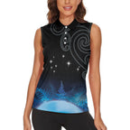 New Zealand Matariki Women Sleeveless Polo Shirt Pleiades Star Cluster Blue Galaxy