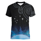 New Zealand Matariki Women V-Neck T-Shirt Pleiades Star Cluster Blue Galaxy