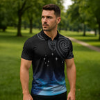 New Zealand Matariki Zipper Polo Shirt Pleiades Star Cluster Blue Galaxy