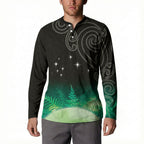 New Zealand Matariki Button Sweatshirt Pleiades Star Cluster Green Galaxy