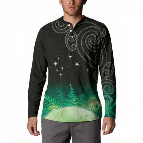 New Zealand Matariki Button Sweatshirt Pleiades Star Cluster Green Galaxy