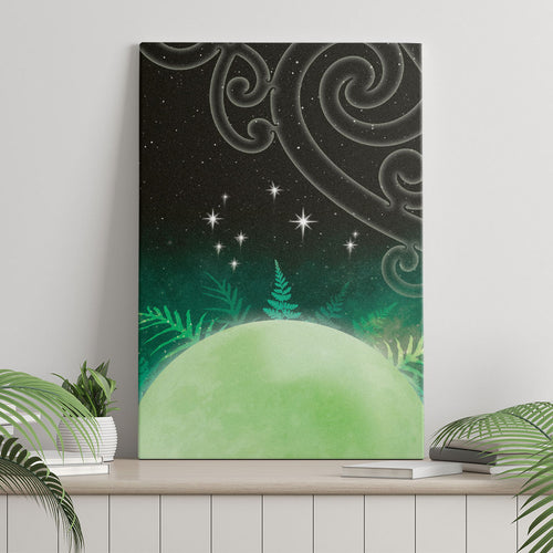 New Zealand Matariki Canvas Wall Art Pleiades Star Cluster Green Galaxy