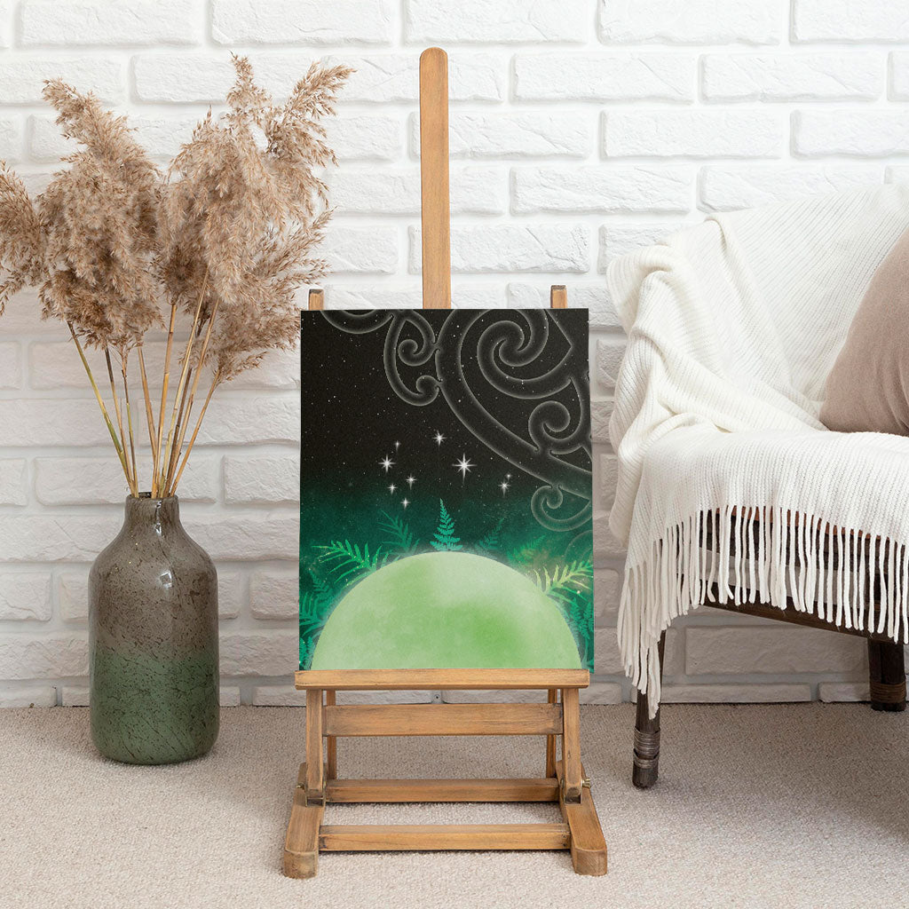 New Zealand Matariki Canvas Wall Art Pleiades Star Cluster Green Galaxy